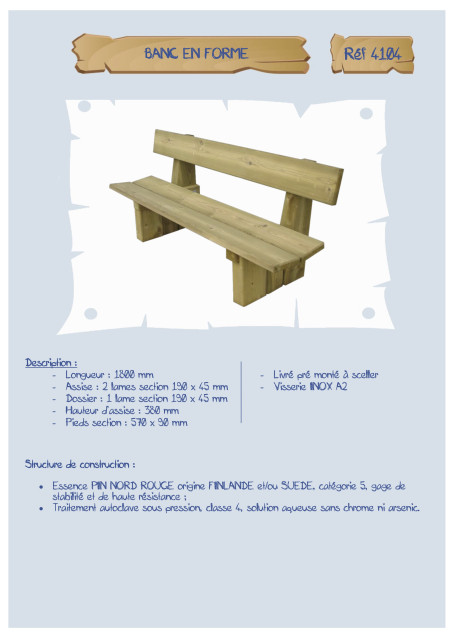 Banc en forme assise 38 cm LA4104