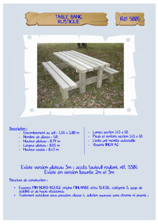 Table-banc Rustique 2 M assise 43 cm LA9006