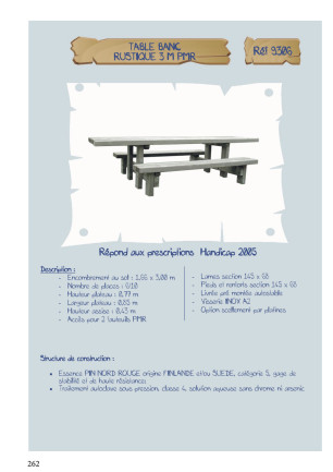 Table banc Rustique 3 M PMR LA9306 Loisirs Aménagements - Educ' Loisirs