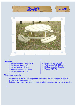 Table banc ronde Groseille LA9011 Loisirs Aménagements - Educ' Loisirs