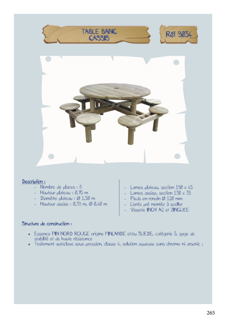 Table-banc ronde Cassis assise 40 cm LA9034