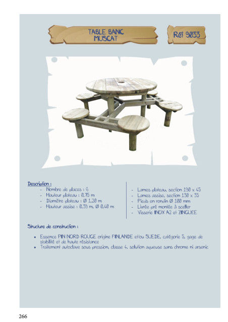 Table-banc ronde Muscat assise 40 cm LA9033