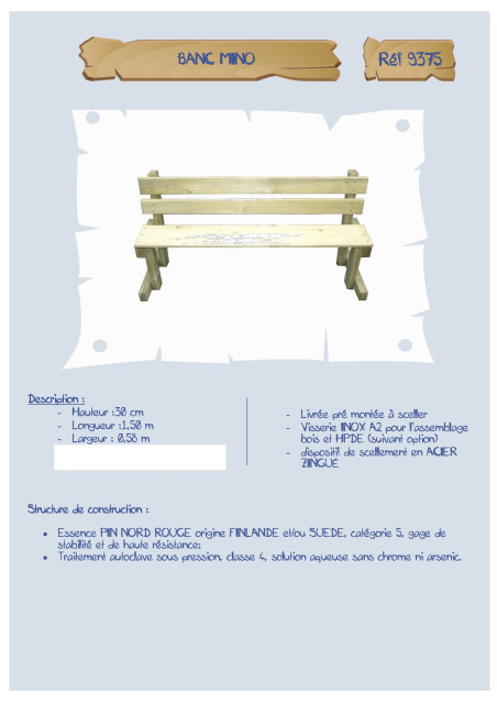 Banc Mino assise 30 cm LA9375