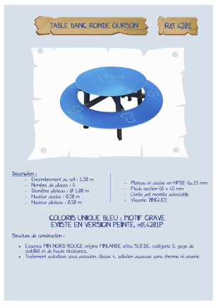 Table-banc ronde Ourson assise 30 cm LA4201NP Loisirs Aménagements - Educ' Loisirs