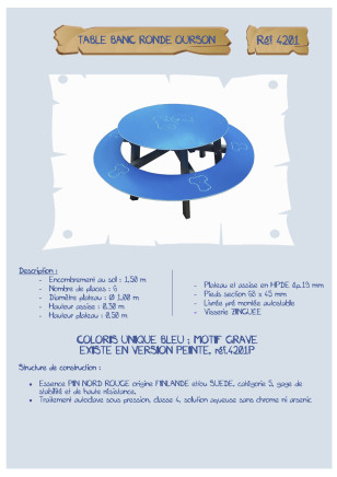 Table-banc ronde Ourson assise 45 cm LA4202NP